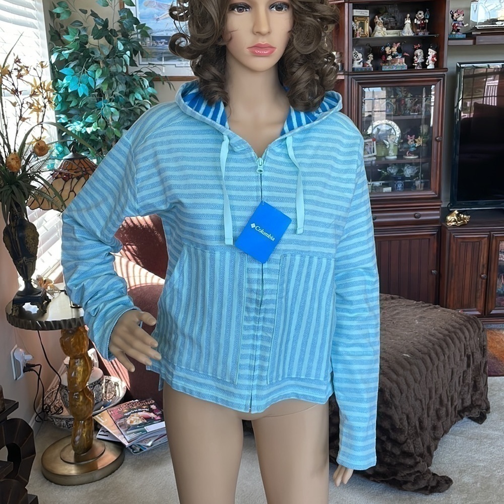 Brand New Columbia Melody Spring Full Zip Hoodie Sweatshirt Striped Blue